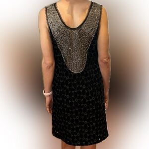Free People Danced To Pieces Eyelet Beaded Black Velvet Mini Dress Scoop Neck 0